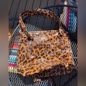 B. Makowsky Leopard Print Patent Leather Tote Bag